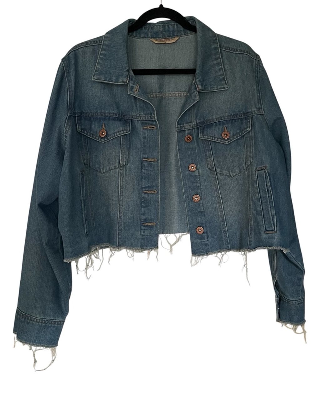 Denim Frayed Cropped Jacket